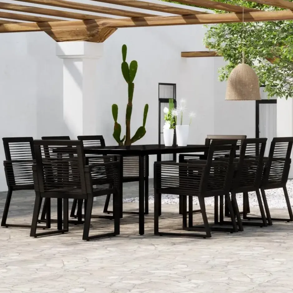 vidaXL - 9-delige Tuinset - Zwart PVC rattan en staal - 200x100 cm