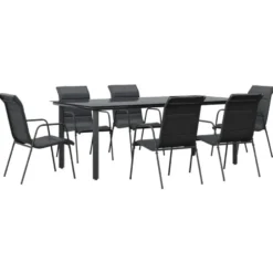 vidaXL - 7-delige Tuinset - Zwart - Textileen met voering en staal - 200x100 cm