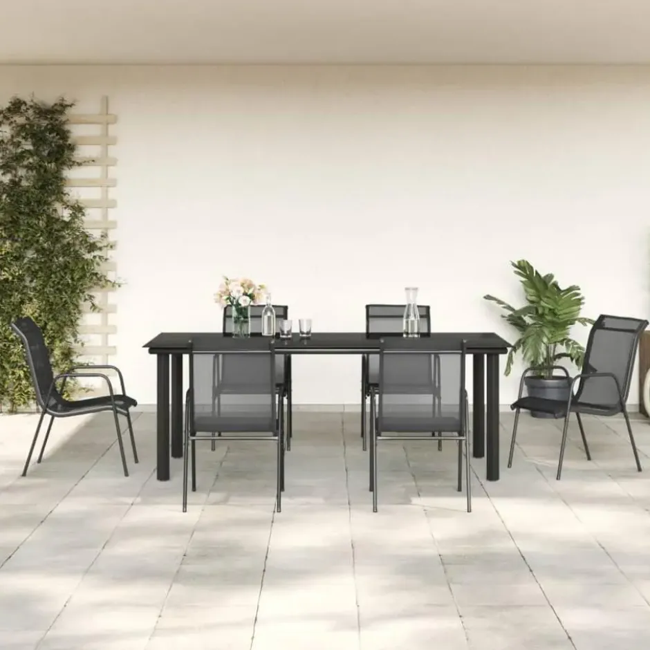 vidaXL - 7-delige Tuinset - Zwart - Textileen en staal - 200x100 cm