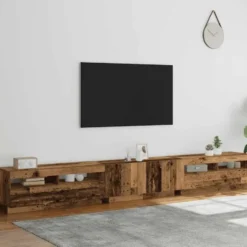 vidaXL - 3-delige TV-meubel - LED-verlichting - Oud hout - 300x35x40 cm