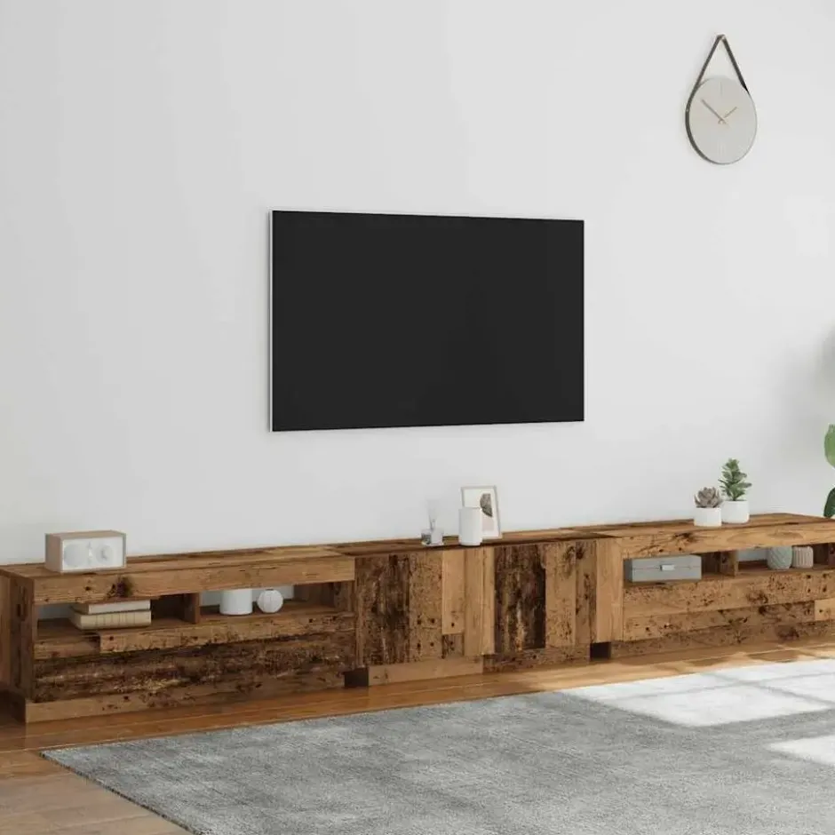 vidaXL - 3-delige TV-meubel - LED-verlichting - Oud hout - 300x35x40 cm