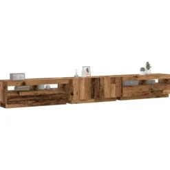 vidaXL - 3-delige TV-meubel - LED-verlichting - Oud hout - 300x35x40 cm