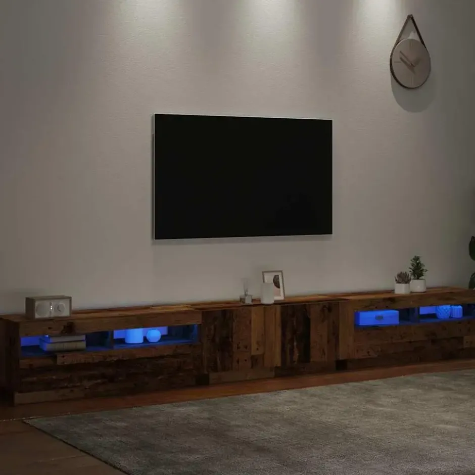 vidaXL - 3-delige TV-meubel - LED-verlichting - Oud hout - 300x35x40 cm