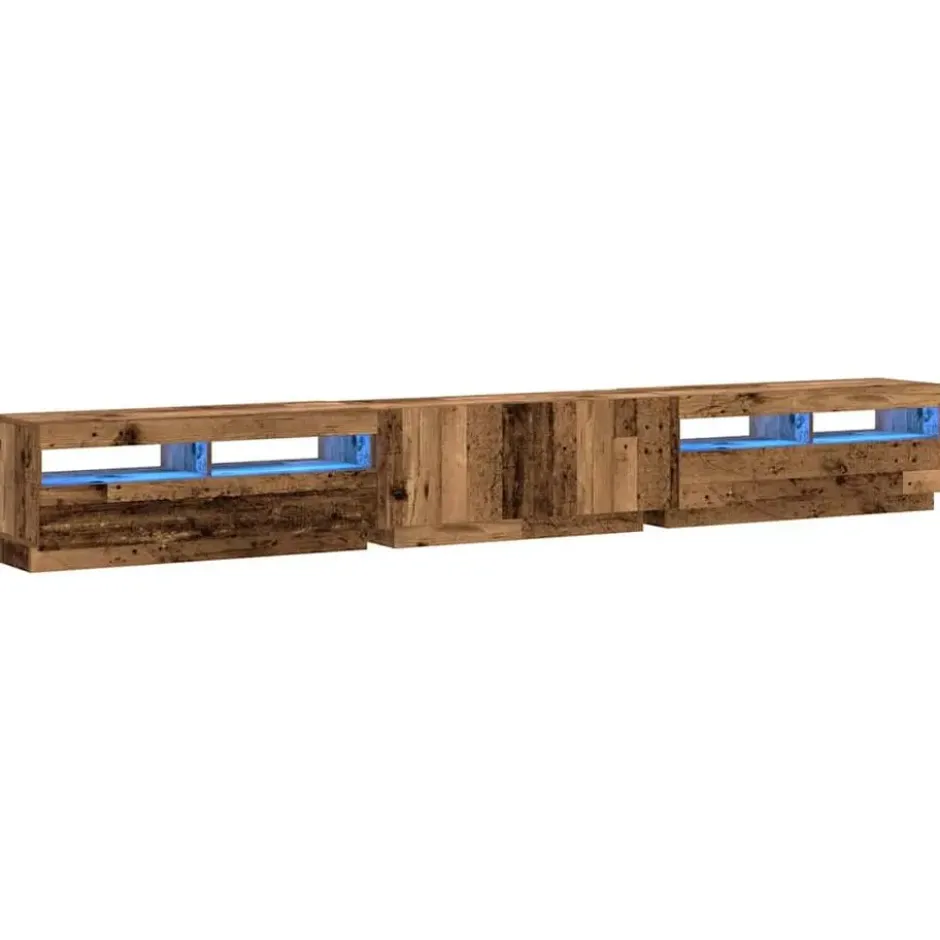 vidaXL - 3-delige TV-meubel - LED-verlichting - Oud hout - 300x35x40 cm