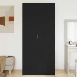 vidaXL - 2-deurs Kledingkast - Bewerkt hout - Zwart - 90x52x200 cm