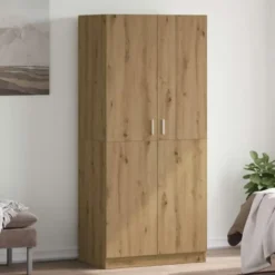 vidaXL - 2-deurs Kledingkast - Bewerkt hout - Artisanaal eiken - 90x52x200 cm