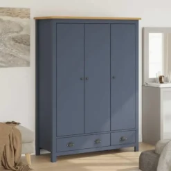 vidaXL - 3-deurs Kledingkast Hill - Massief grenenhout - Grijs - 127x50x170 cm