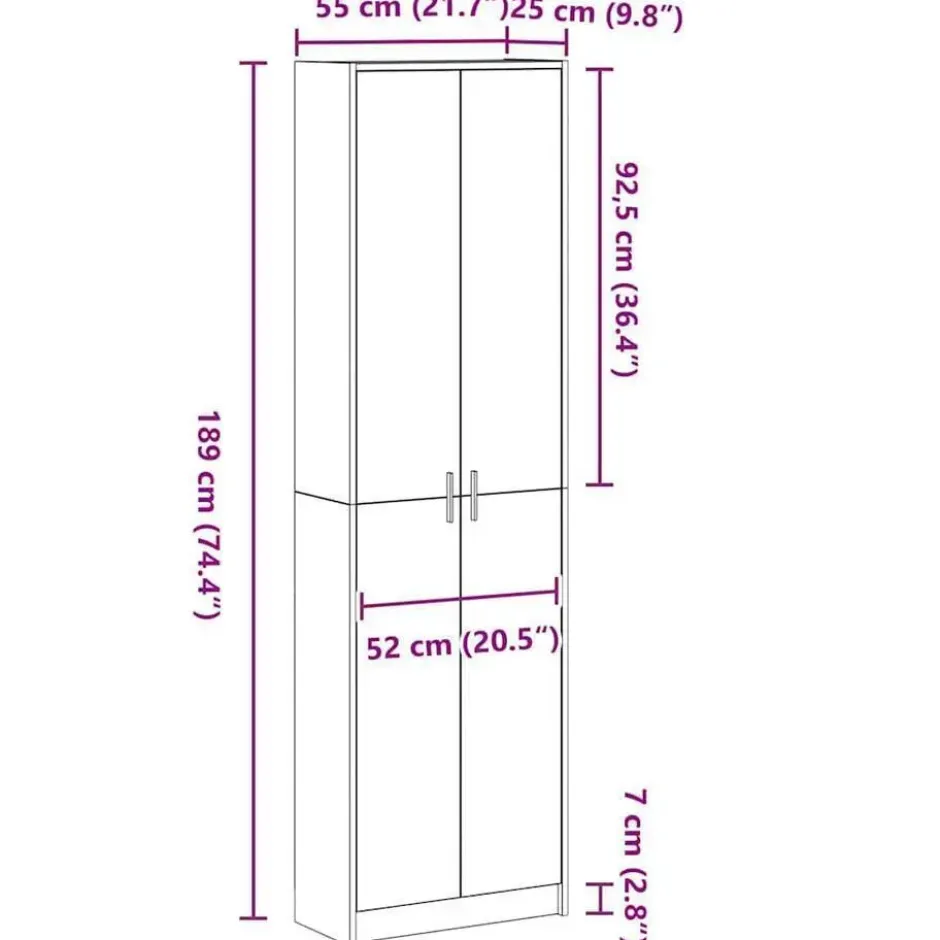 vidaXL - 2-deurs Kledingkast met planken - Hout - Betongrijs - 55x25x189 cm