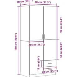 vidaXL - 2-deurs Kledingkast met 2 lades - Bewerkt hout - Zwart - 80x52x180 cm