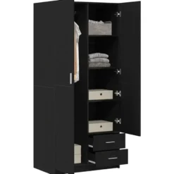 vidaXL - 2-deurs Kledingkast met 2 lades - Bewerkt hout - Zwart - 80x52x180 cm