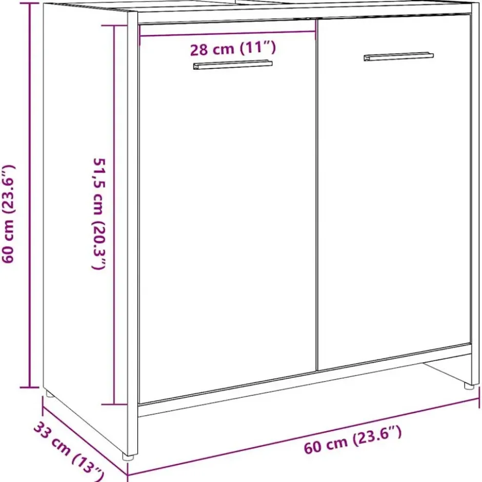 vidaXL - 2-deurs Wastafelonderkast - Betongrijs - Bewerkt hout - 60x33x60 cm