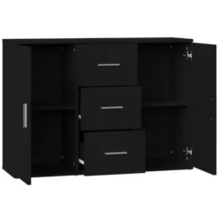 vidaXL - Dressoir met 2 deuren 3 lades - Zwart - Bewerkt hout -91x29.5x65 cm