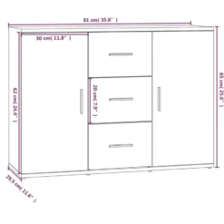 vidaXL - Dressoir met 2 deuren 3 lades - Zwart - Bewerkt hout -91x29.5x65 cm