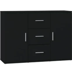vidaXL - Dressoir met 2 deuren 3 lades - Zwart - Bewerkt hout -91x29.5x65 cm