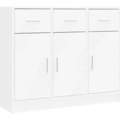 vidaXL - Dressoir met 3 deuren 3 lades - Wit - Bewerkt hout - 91x28x75 cm