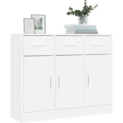 vidaXL - Dressoir met 3 deuren 3 lades - Wit - Bewerkt hout - 91x28x75 cm