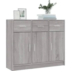 vidaXL - Dressoir met 3 deuren 3 lades - Grijs sonoma eiken - Hout - 91x28x75 cm