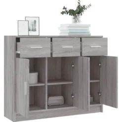 vidaXL - Dressoir met 3 deuren 3 lades - Grijs sonoma eiken - Hout - 91x28x75 cm