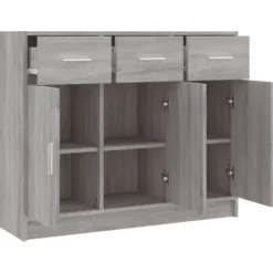 vidaXL - Dressoir met 3 deuren 3 lades - Grijs sonoma eiken - Hout - 91x28x75 cm