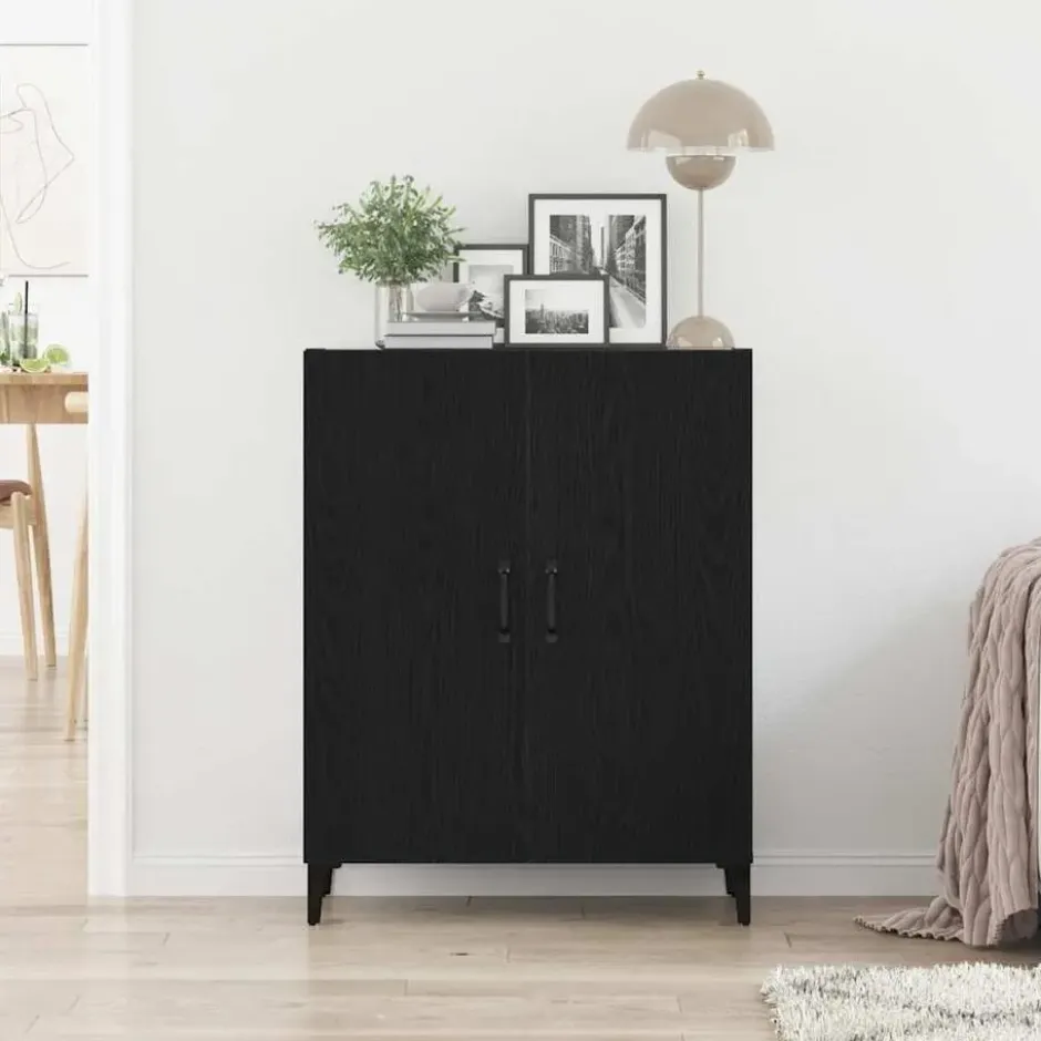 vidaXL - Dressoir met 2 deuren - Zwart eiken - Bewerkt hout - 69.5x34x90 cm