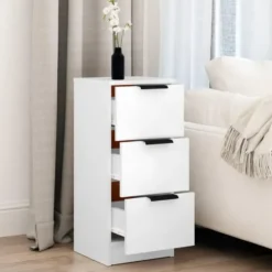 vidaXL - Dressoir met 3 lades - Wit - Bewerkt hout - 30x30x70 cm