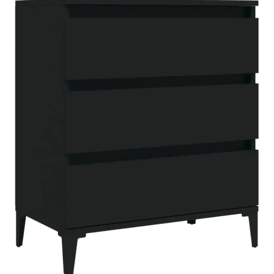 vidaXL - Dressoir met 3 lades - Zwart - Bewerkt hout en metaal- 91x28x75 cm