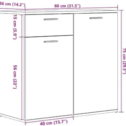vidaXL - Dressoir 80x36x75 cm bewerkt hout artisanaal eikenkleur