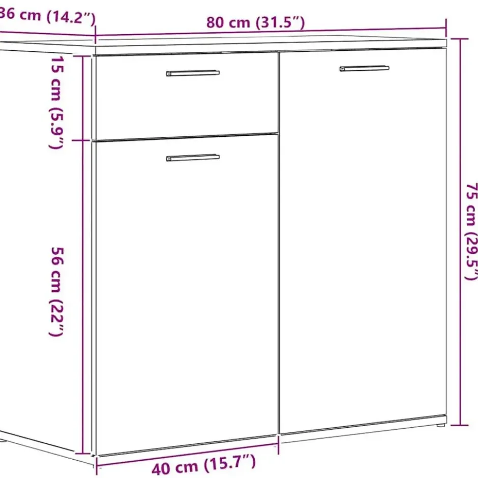 vidaXL - Dressoir 80x36x75 cm bewerkt hout artisanaal eikenkleur
