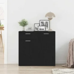 vidaXL - Dressoir 80 x 36 x 75 cm Zwart Bewerkt hout