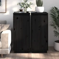 vidaXL - Dressoir - Zwart - Grenenhout - 2 stuks