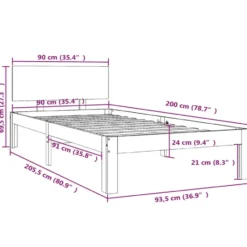 vidaXL - Eenpersoonsbed frame - Wit - Massief grenenhout - 90x200 cm