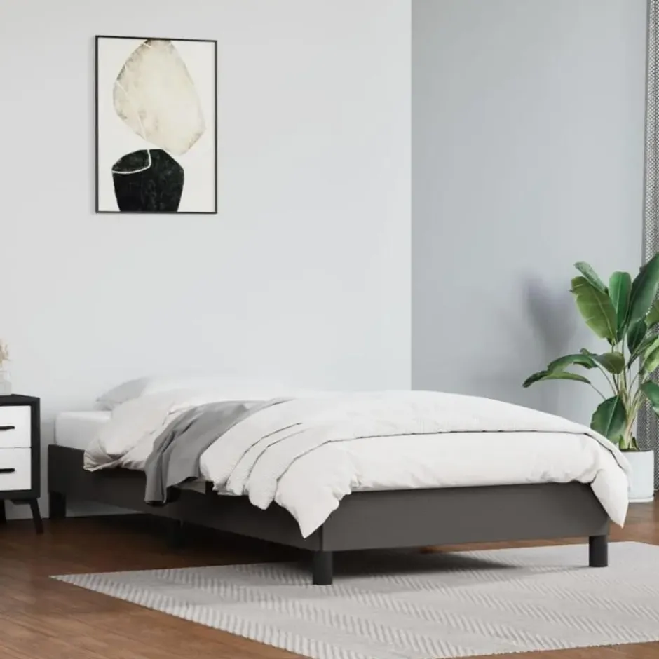 vidaXL - Eenpersoonsbed - Grijs - Kunstleer - 90x200 cm