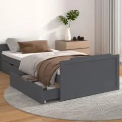 vidaXL - Eenpersoonsbed met lades - Donkergrijs - Massief grenenhout - 90x200 cm