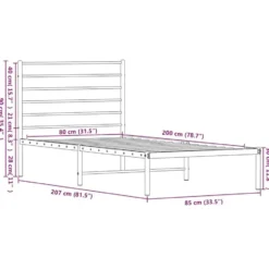 vidaXL - Eenspersoonsbed met hoofdbord - Zwart - Metaal - 80x200 cm