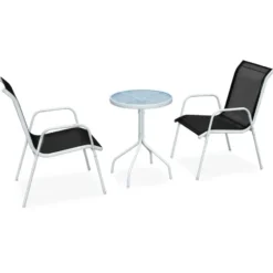 vidaXL - Eethoek Voor Buiten - Zwart - Staal - 3 stuks