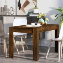 vidaXL Eettafel - Gerookt eiken - Bewerkt hout - 140x74.5x76 cm
