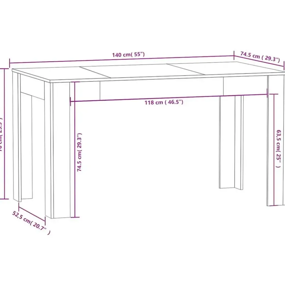 vidaXL Eettafel - Grijs sonoma eiken - Bewerkt hout - 140x74.5x76 cm