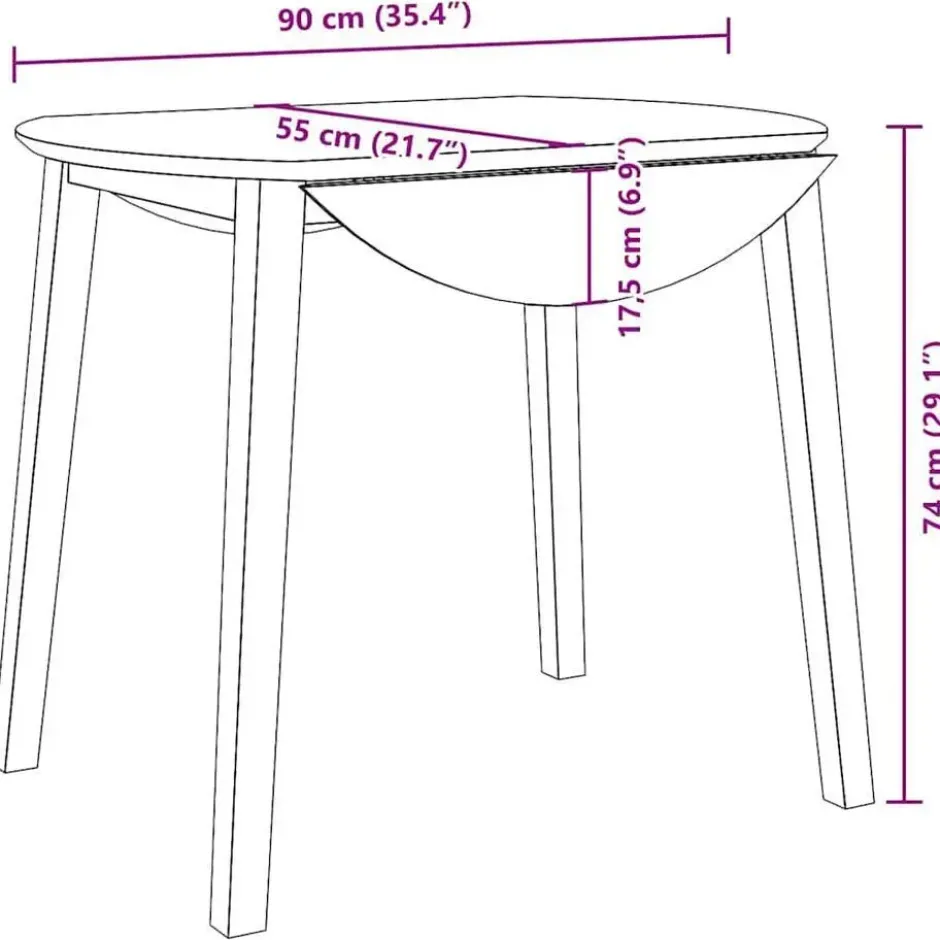 vidaXL Eettafel - Inklapbare tafel - Wit - Massief rubberhout - 90x90x55 cm