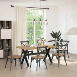 vidaXL Eettafel NOAIN met X-poten - Naturel - Massief grenenhout - 160x90 cm