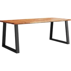 vidaXL Eettafel - Rechthoekige tafel - Massief acaciahout en staal - 200x90 cm