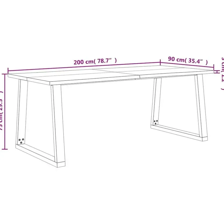 vidaXL Eettafel - Rechthoekige tafel - Massief acaciahout en staal - 200x90 cm