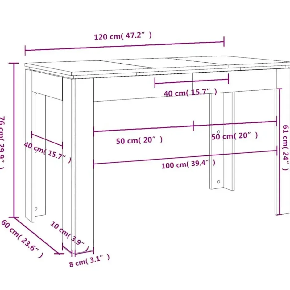vidaXL Eettafel - Rechthoekige tafel - Gerookt eiken - Bewerkt hout - 120x60 cm