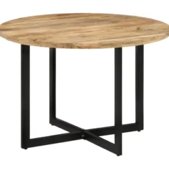 vidaXL Eettafel - Ronde tafel - Bruin&zwart - Massief mangohout&ijzer - Ø110 cm