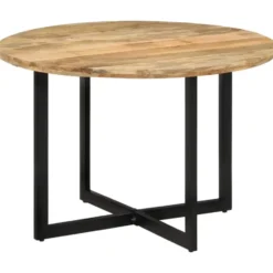 vidaXL Eettafel - Ronde tafel - Bruin&zwart - Massief mangohout&ijzer - Ø110 cm
