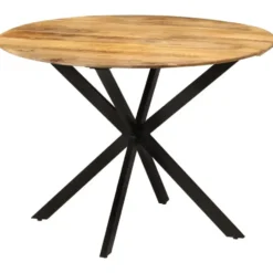vidaXL Eettafel - Ronde tafel - Massief mangohout en staal - Ø110 cm