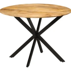 vidaXL Eettafel - Ronde tafel - Massief mangohout en staal - Ø110 cm