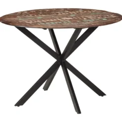 vidaXL Eettafel - Ronde tafel - Massief gerecycled hout en staal - Ø110 cm