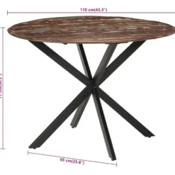 vidaXL Eettafel - Ronde tafel - Massief gerecycled hout en staal - Ø110 cm
