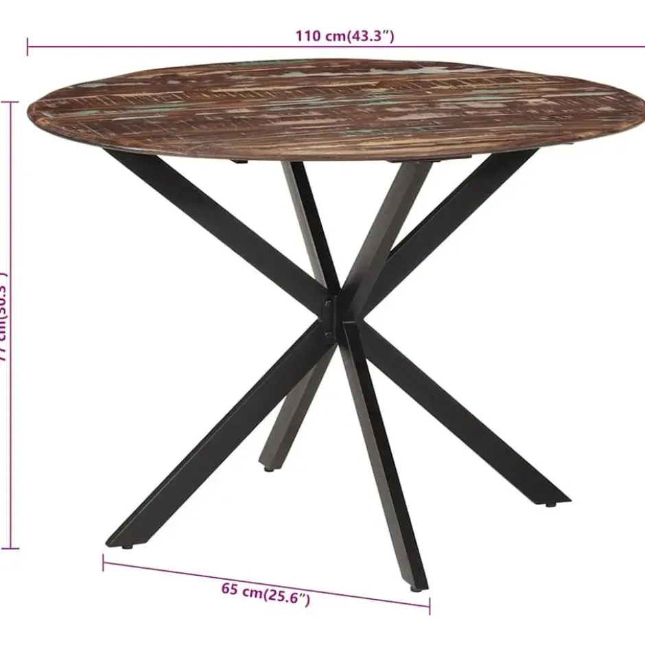 vidaXL Eettafel - Ronde tafel - Massief gerecycled hout en staal - Ø110 cm