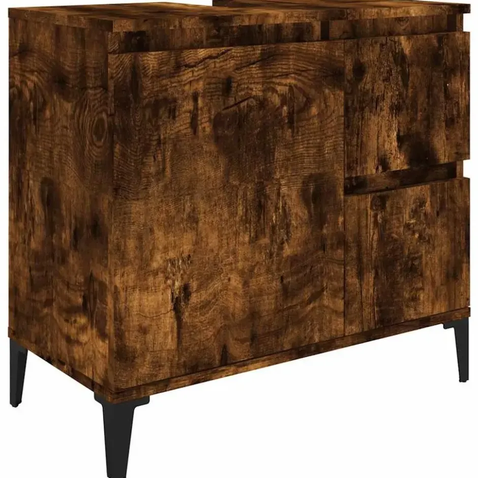 vidaXL - Gerookt eiken Wastafelonderkast - 1 deur 2 lades - Hout - 65x33x60 cm